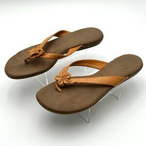 AEROSOLES Sandals Womens 9M Branchley Orange Flower Thong Toe Post Brown Sole